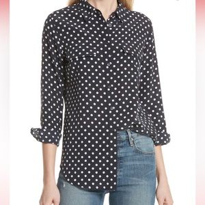Equipment Slim Signature Polka Dot Silk Button Down Shirt, Size Small
